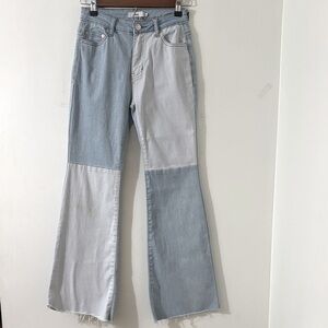 Adika Patchwork Wide Leg Frayed Hem Jeans Size Small
